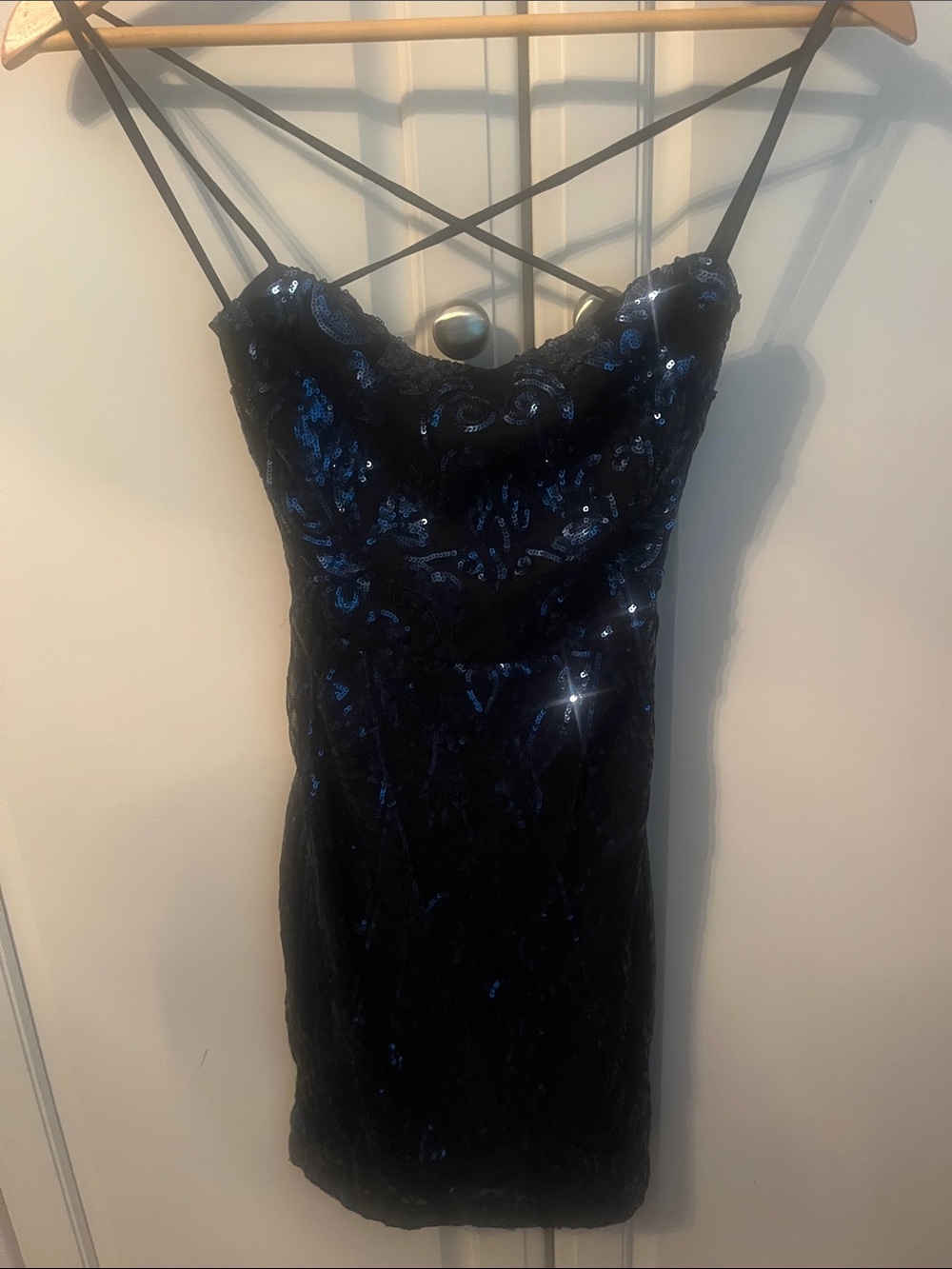 Windsor Black Mini Dress with Blue Sequin Accents